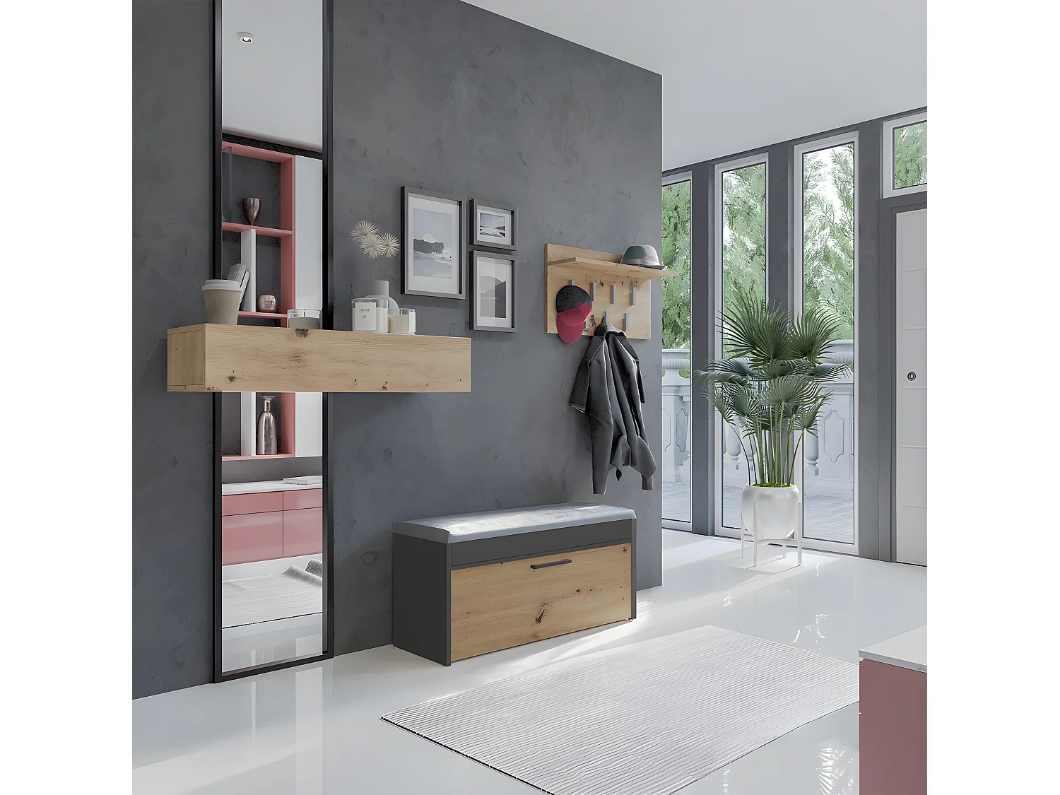 PARMI - Meuble à chaussures style scandinave entrée - 100x35x49 - Banc avec rangement