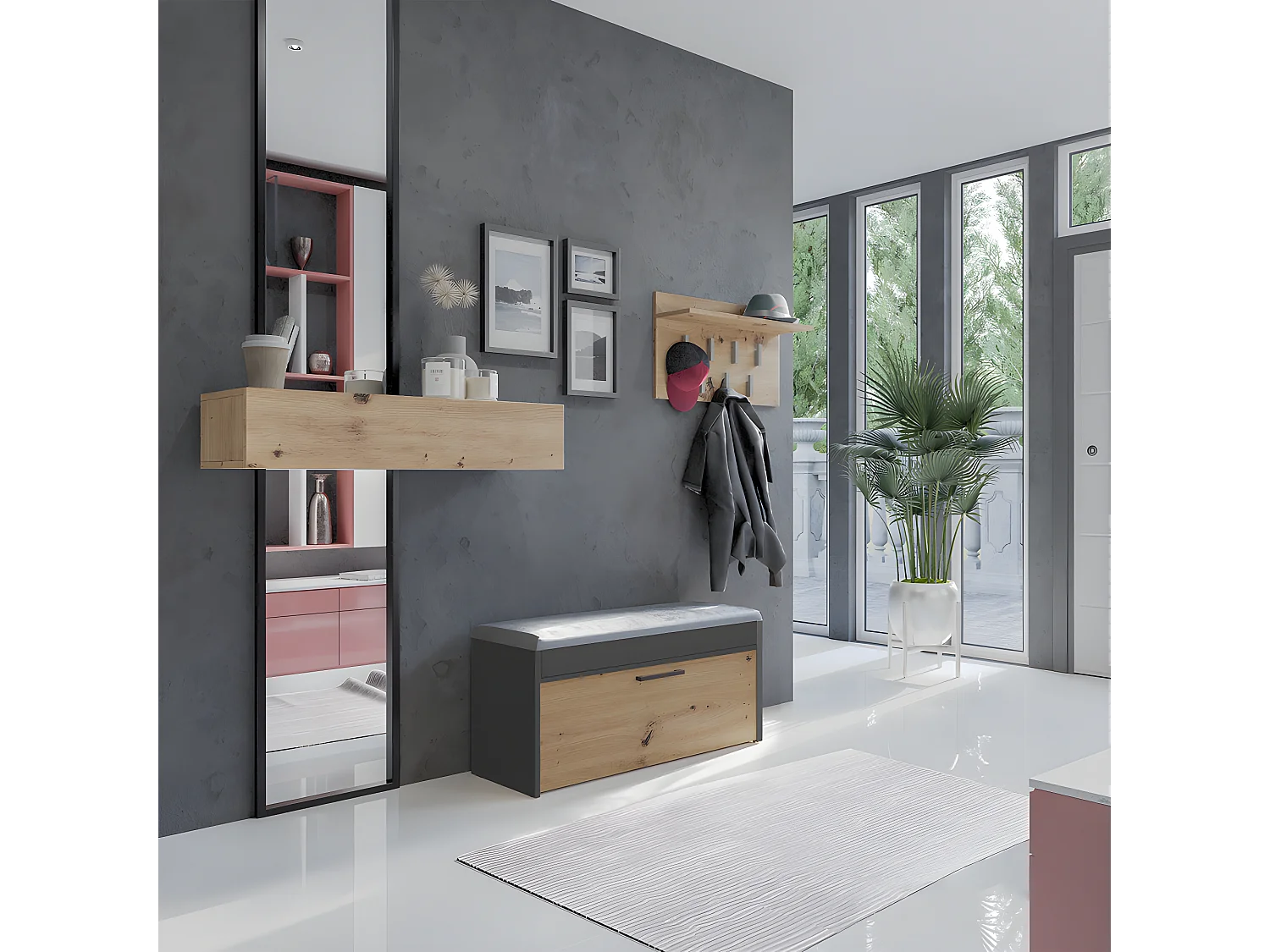 PARMI - Scarpiera da corridoio in stile scandinavo - 100x35x49 - Panca con spazio di archiviazione