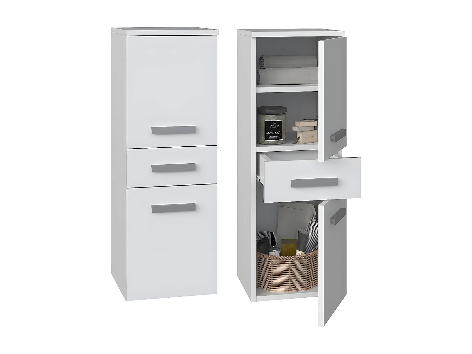 NINA - Mobile bagno 2 ante + 1 cassetto - 30x30x85cm - Colonna portaoggetti per bagno basso