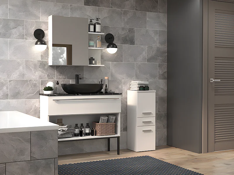 NINA - Mobile bagno 2 ante + 1 cassetto - 30x30x85cm - Colonna portaoggetti per bagno basso