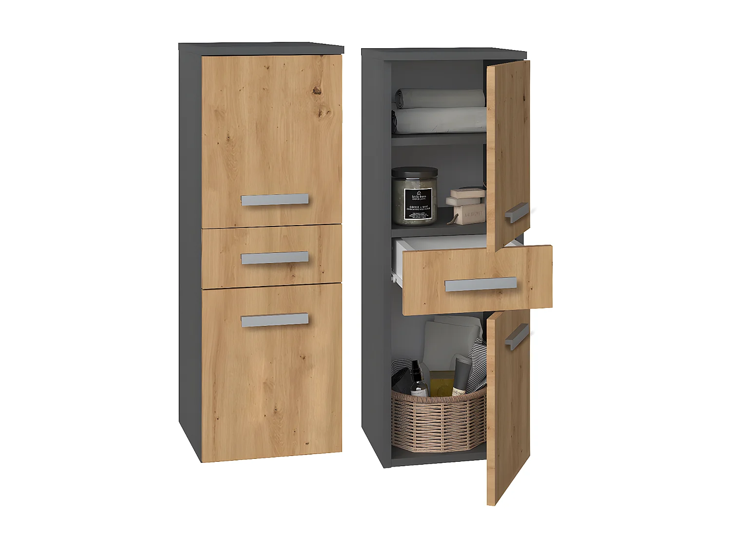 NINA - Mueble de baño 2 puertas + 1 cajón - 30x30x85cm - Columna baja de almacenaje para baño