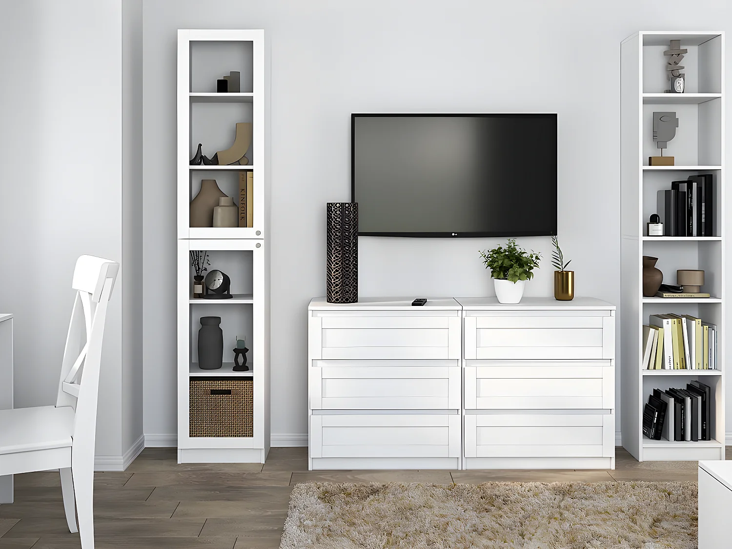 PERRY - Zweitürige Vitrine - Klassischer Stil - 6 Regale - 40x31x200 cm - Wohnzimmermöbel