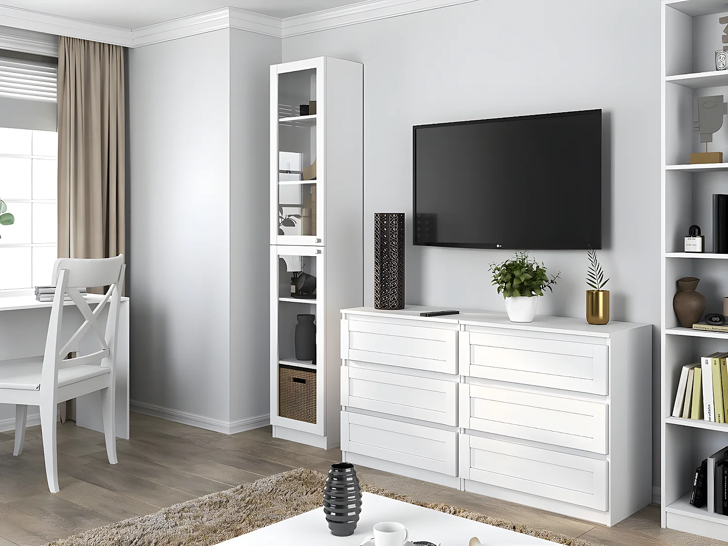 PERRY - Zweitürige Vitrine - Klassischer Stil - 6 Regale - 40x31x200 cm - Wohnzimmermöbel