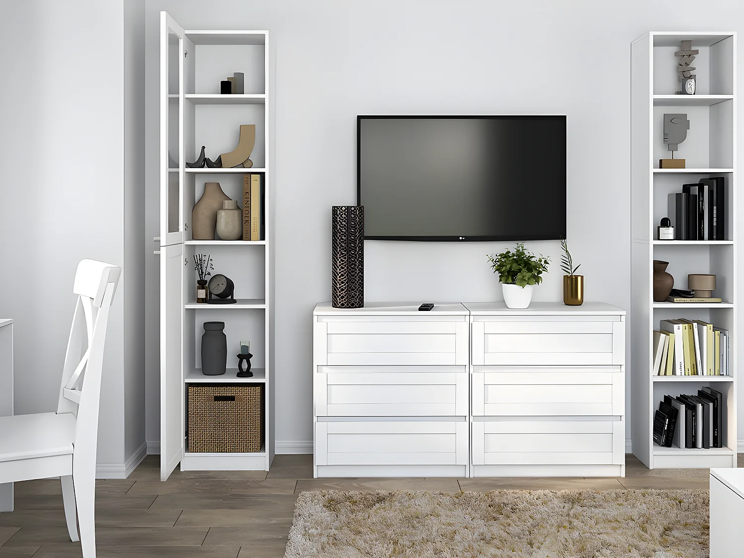 PERRY - Vitrine mit 2 Türen - Klassischer Stil - 6 Regale - 40x31x200cm - Wohnzimmermöbel