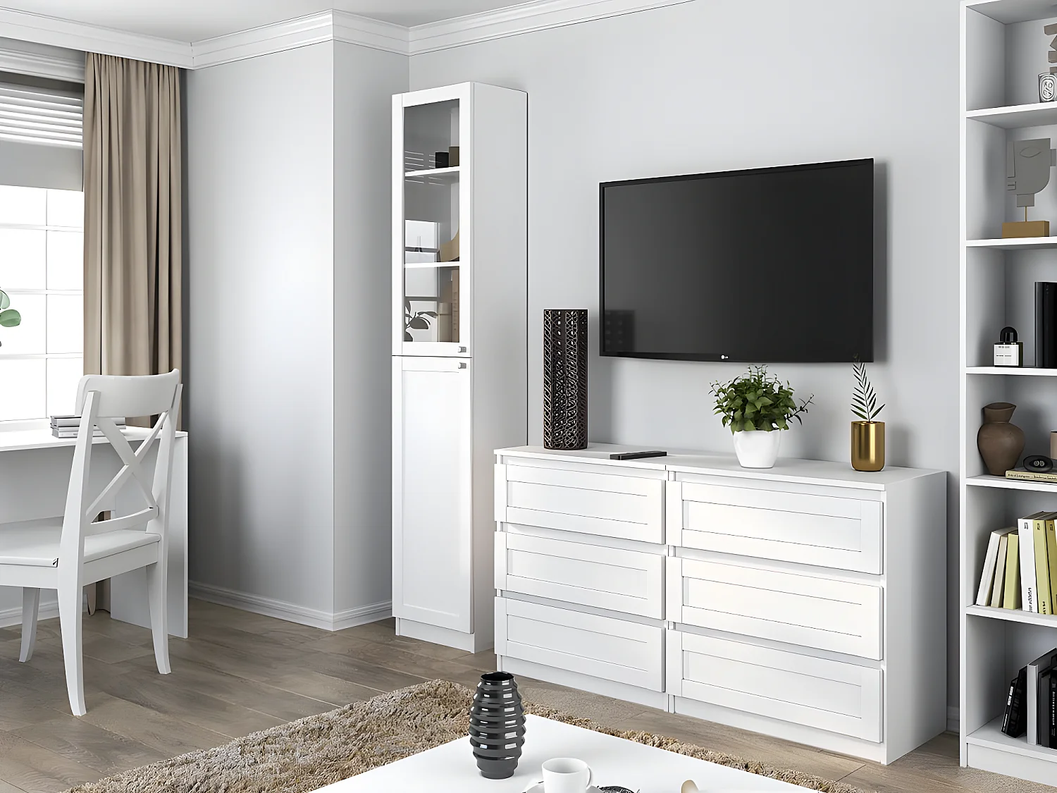 PERRY - Vitrine à 2 portes - Style classique - 6 étagères - 40x31x200cm - Meuble salon