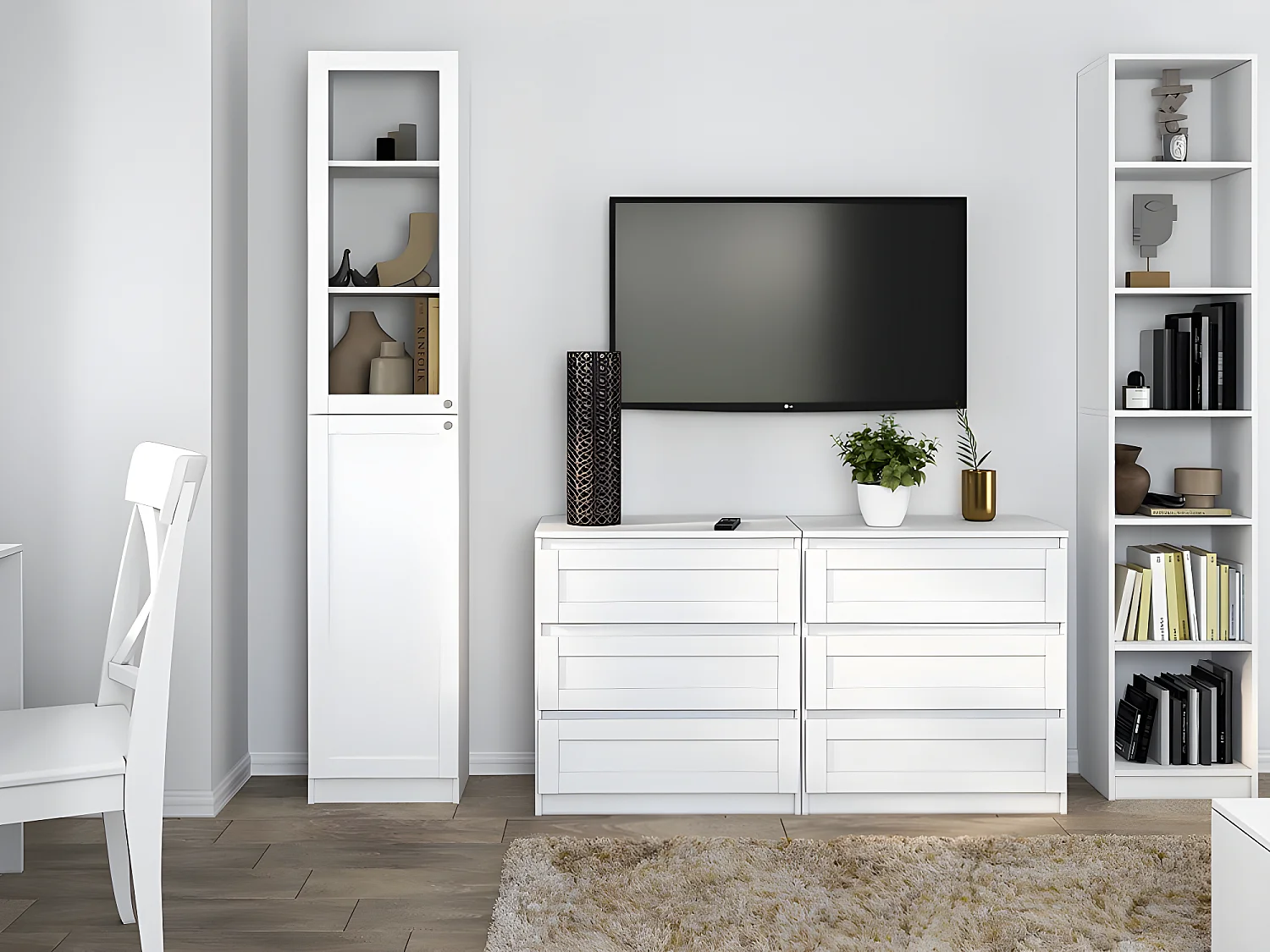 PERRY - Vitrine à 2 portes - Style classique - 6 étagères - 40x31x200cm - Meuble salon