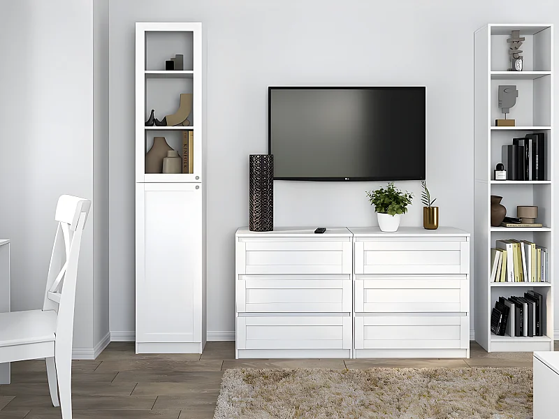 PERRY - Vitrine mit 2 Türen - Klassischer Stil - 6 Regale - 40x31x200cm - Wohnzimmermöbel