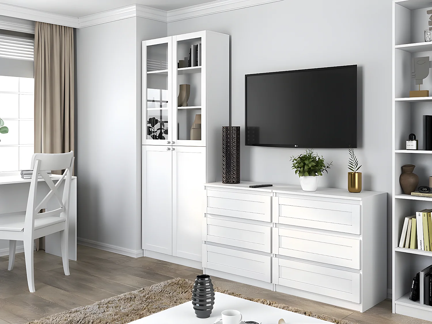 PERRY - Vetrina a quattro ante - Stile classico - 6 ripiani - 80,5x31x200 cm - Mobili da soggiorno