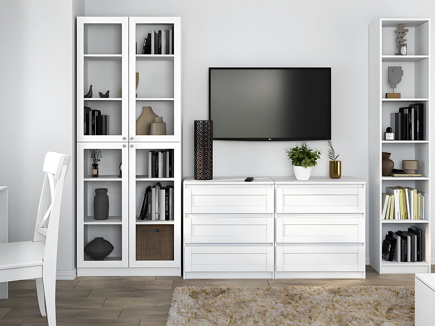 PERRY - Vetrina a quattro ante - Stile classico - 6 ripiani - 80,5x31x200 cm - Mobili da soggiorno