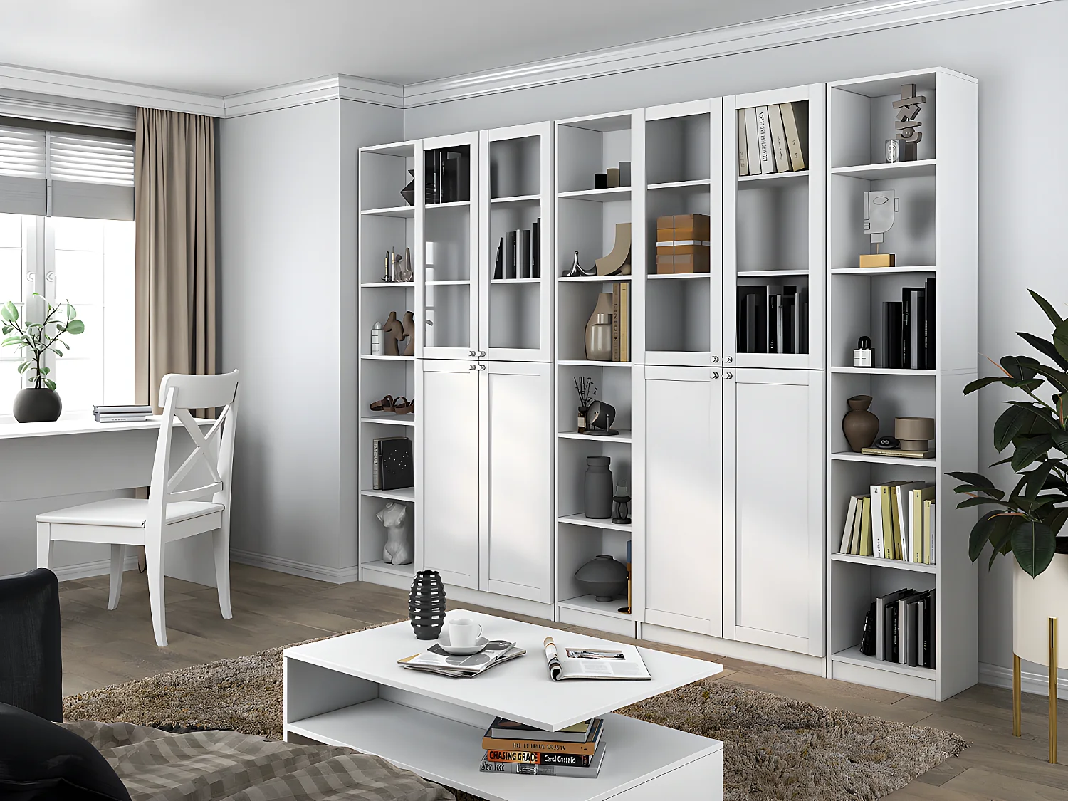 PERRY - Vetrina a quattro ante - Stile classico - 6 ripiani - 80,5x31x200 cm - Mobili da soggiorno