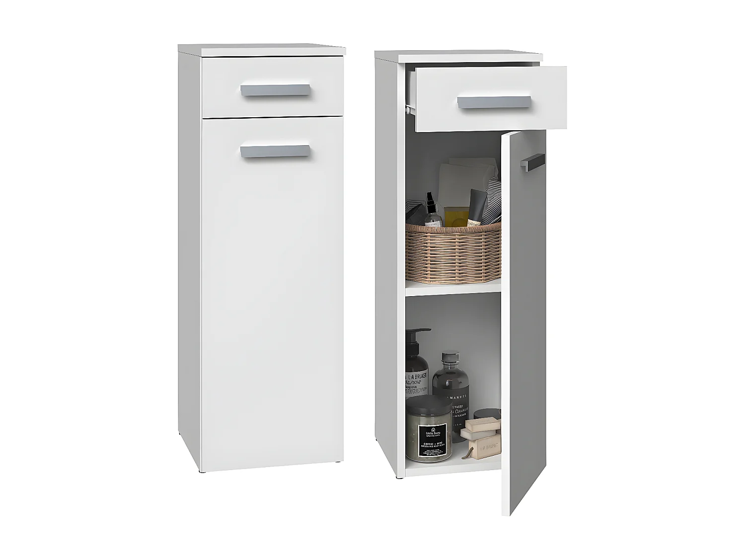 JOKKE - Mueble de cuarto de baño 1 puerta + 1 cajón - 30x30x85cm - Columna baja de almacenaje para cuarto de baño