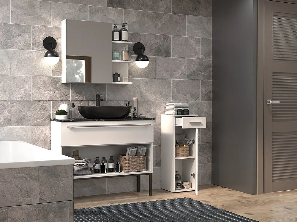 JOKKE - Mueble de cuarto de baño 1 puerta + 1 cajón - 30x30x85cm - Columna baja de almacenaje para cuarto de baño