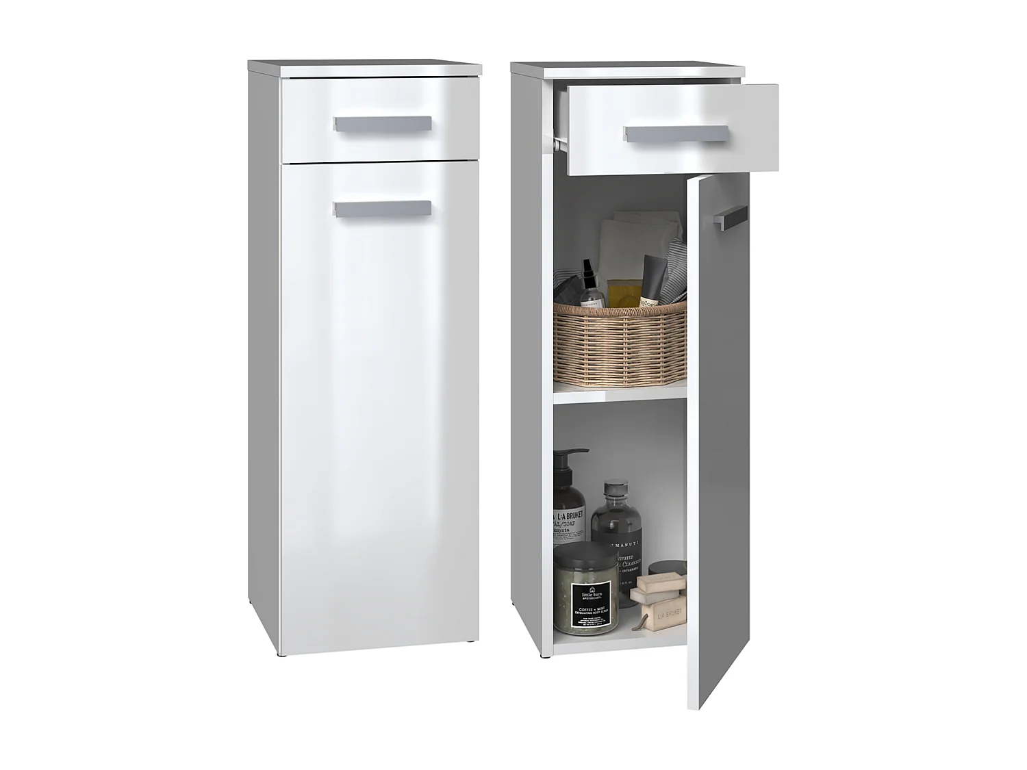 JOKKE - Mueble de cuarto de baño 1 puerta + 1 cajón - 30x30x85cm - Columna baja de almacenaje para cuarto de baño