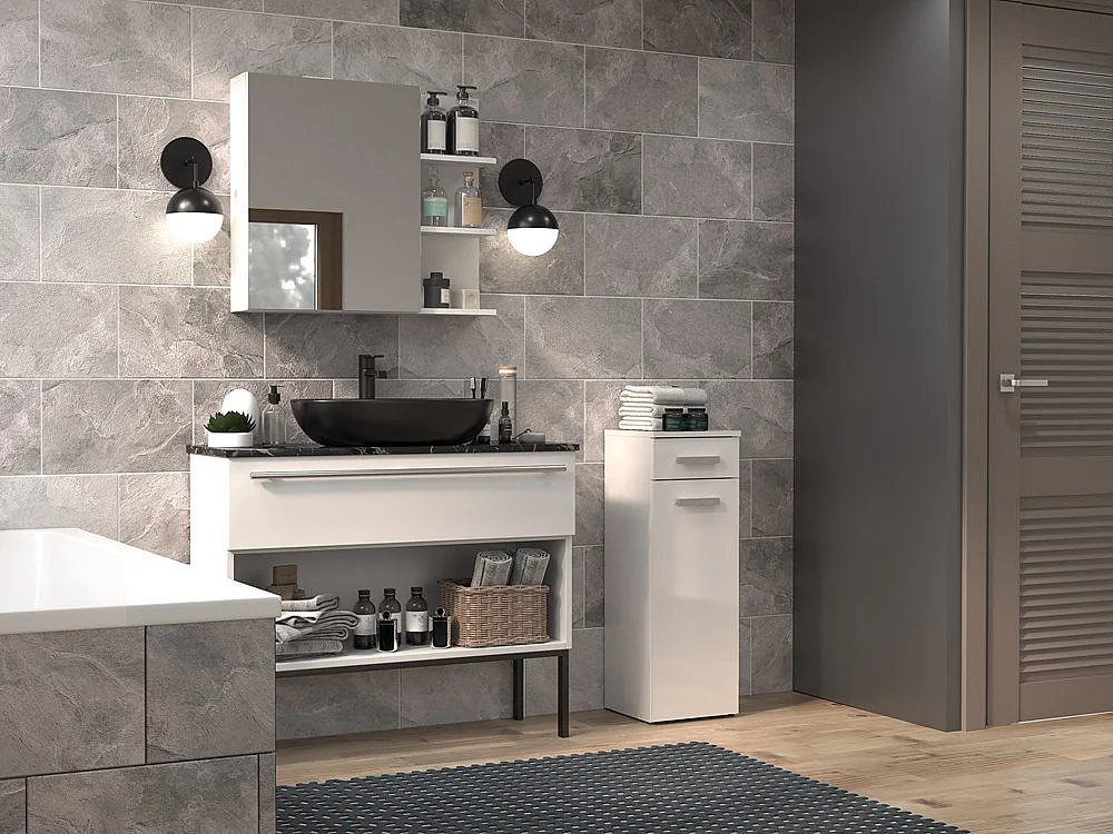 JOKKE - Mueble de cuarto de baño 1 puerta + 1 cajón - 30x30x85cm - Columna baja de almacenaje para cuarto de baño