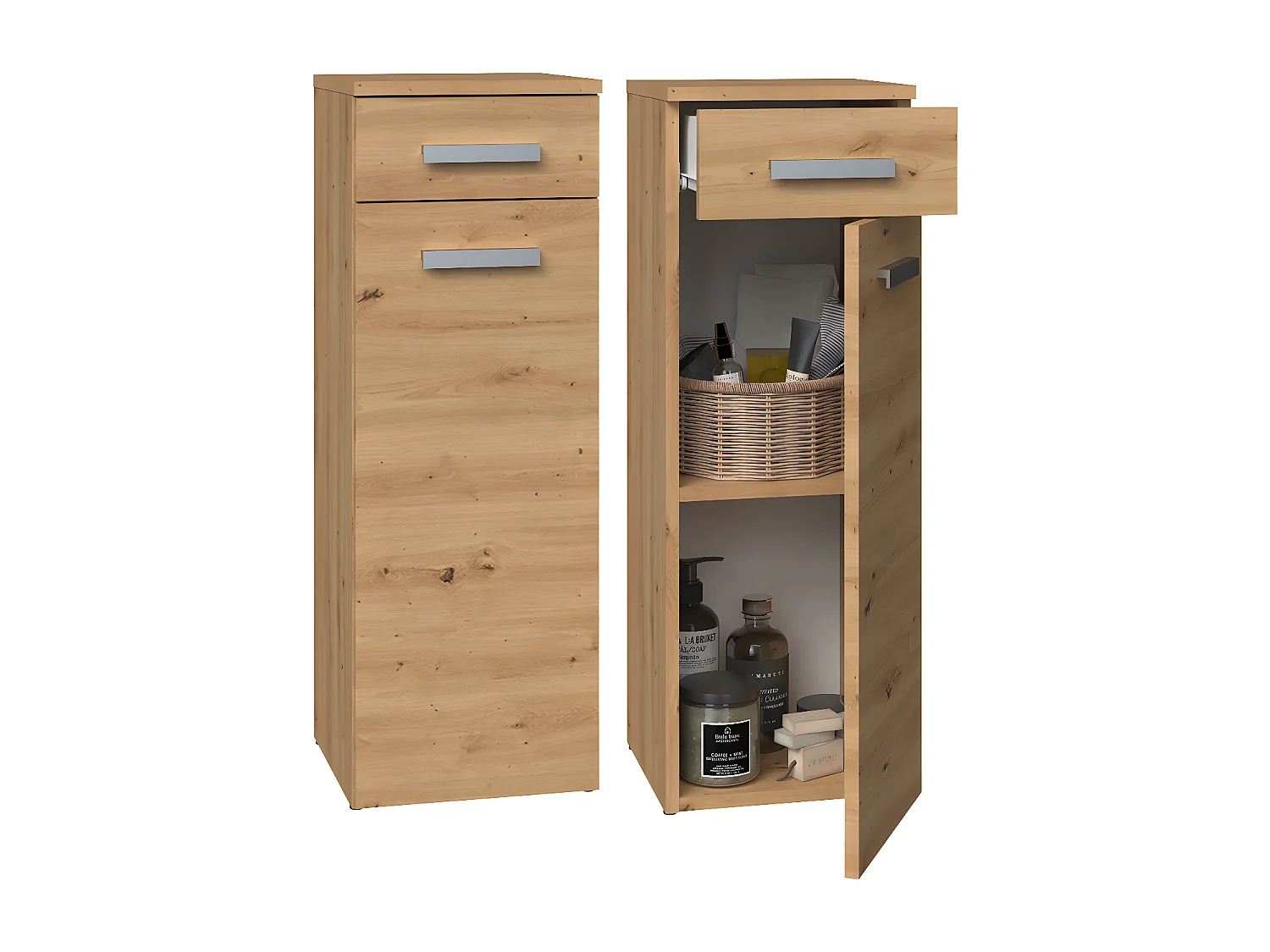 JOKKE - Mueble de cuarto de baño 1 puerta + 1 cajón - 30x30x85cm - Columna baja de almacenaje para cuarto de baño