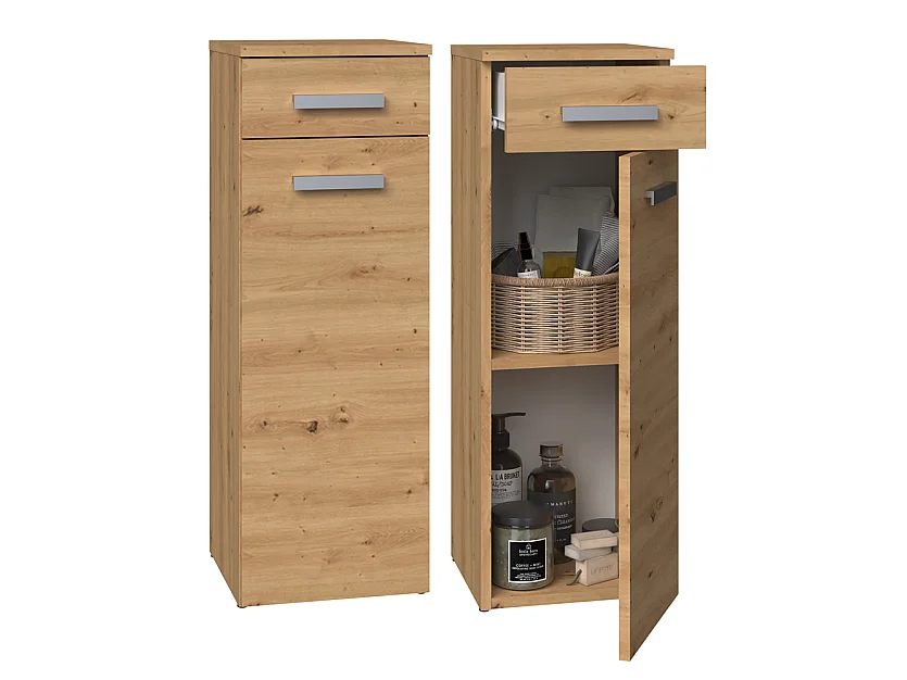 JOKKE - Mueble de cuarto de baño 1 puerta + 1 cajón - 30x30x85cm - Columna baja de almacenaje para cuarto de baño