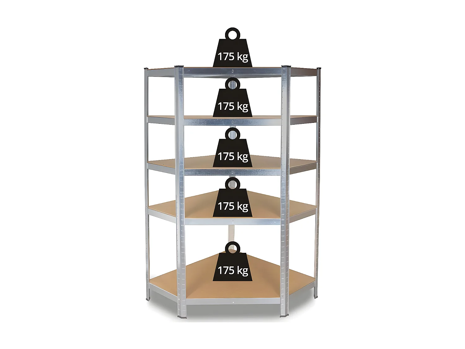 REGIO - Scaffale ad angolo industriale in metallo - 90x40x180 - 5 ripiani - Scaffalatura portaoggetti