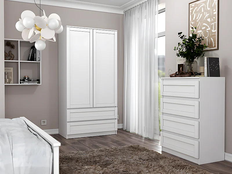 PERRY - Schrank 2 Türen 2 Schubladen - Klassischer Stil - 90x50x180 cm - Kleiderschrank Schlafzimmer