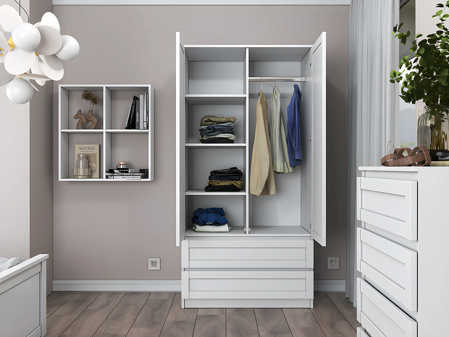 PERRY - Schrank 2 Türen 2 Schubladen - Klassischer Stil - 90x50x180 cm - Kleiderschrank Schlafzimmer