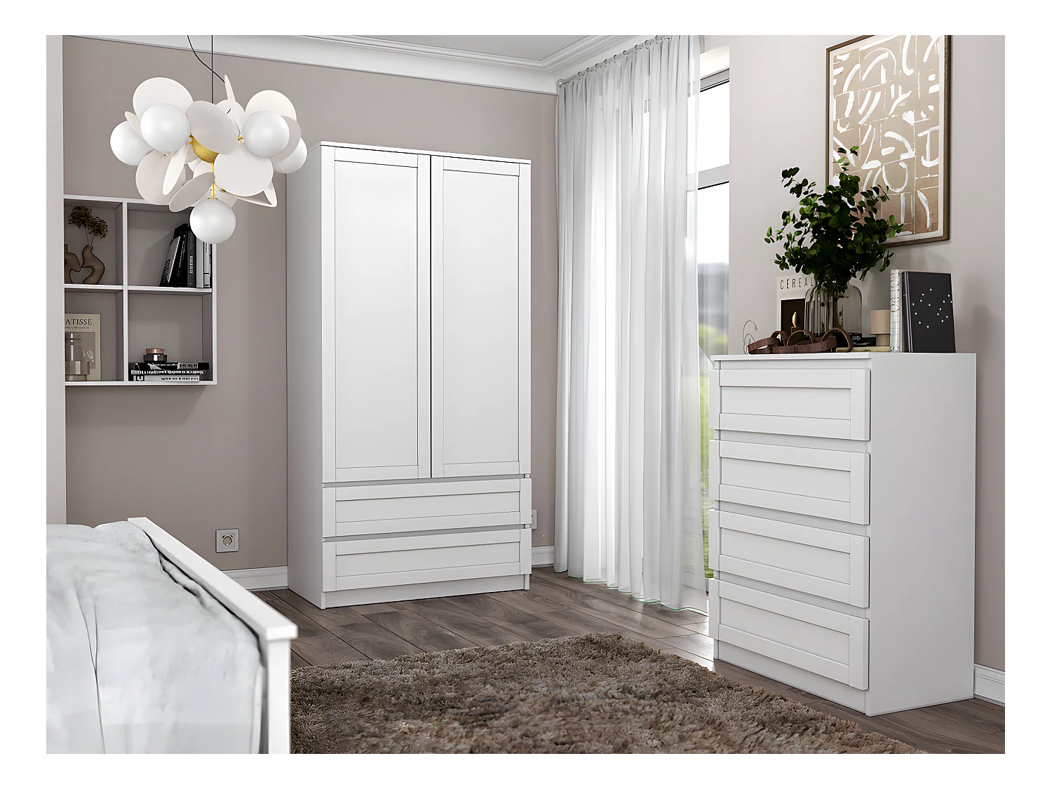 PERRY - Armoire 2 portes 2 tiroirs - Style classique - 90x50x180 cm - Penderie chambre