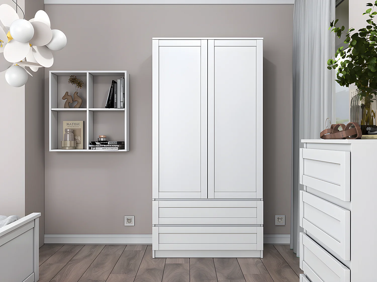 PERRY - Armadio 2 ante 2 cassetti - Stile classico - 90x50x180 cm - Armadio per camera da letto