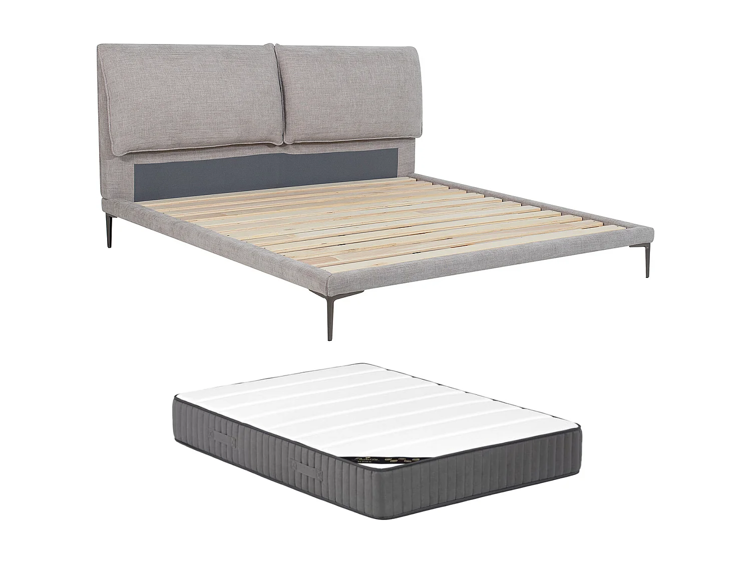 Letto 180 x 200 cm Tessuto Grigio chiné + Materasso  - RIMOTA