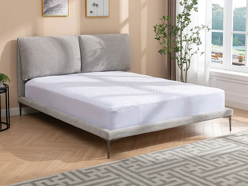 Cama 180x200 cm tecido cinza matizado + colchão - RIMOTA