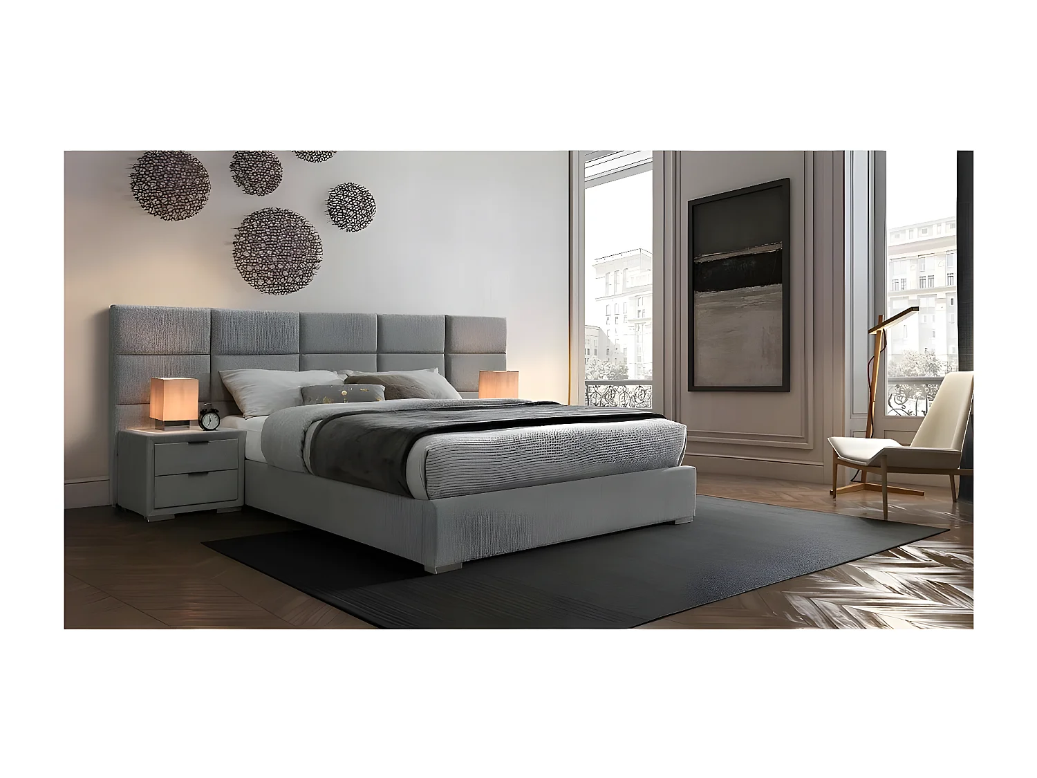 Bett Levanter/160x200/Stoff-Grau