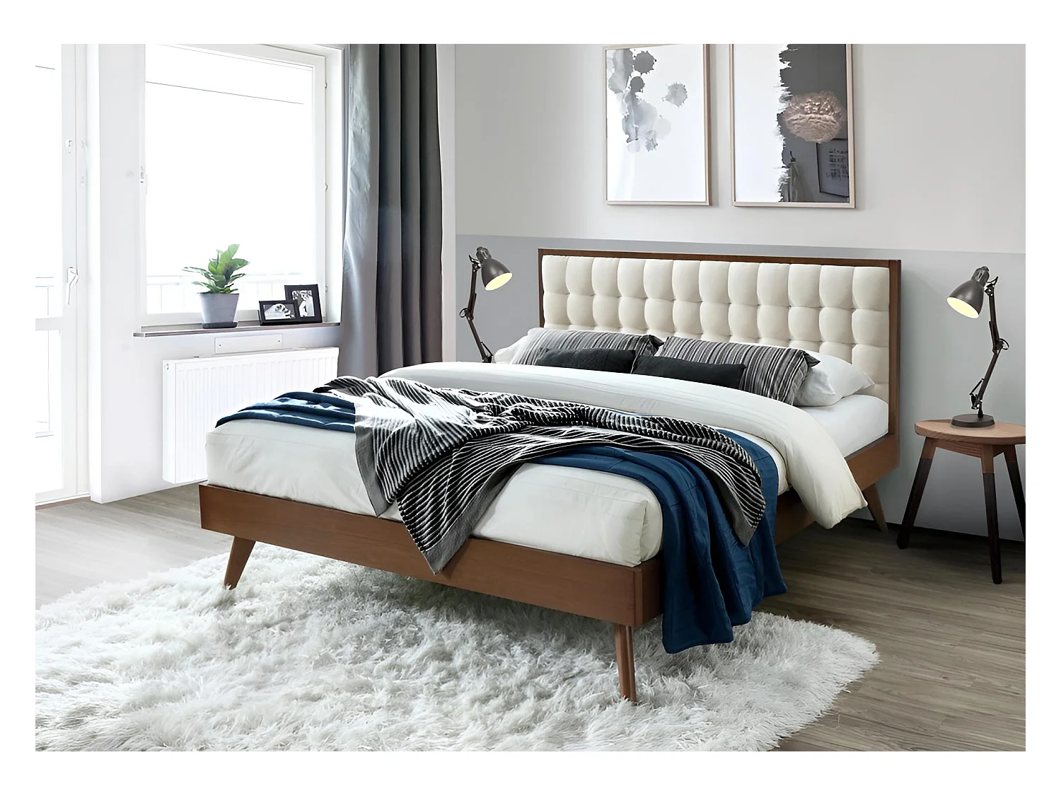 Bett Solomo/160x200/Holz&Stoff/Braun&Beige