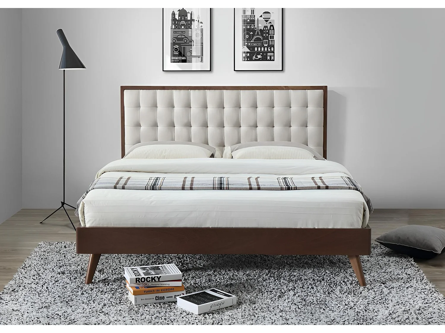 Bett Solomo/160x200/Holz&Stoff/Braun&Beige