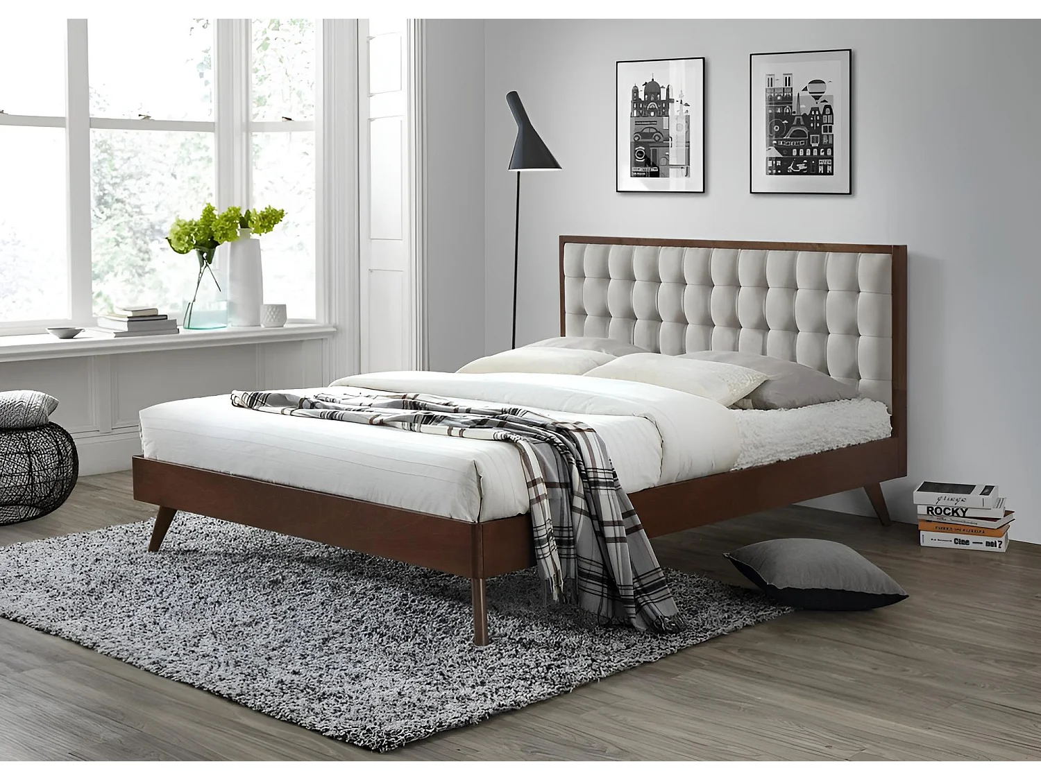 Bett Solomo/160x200/Holz&Stoff/Braun&Beige