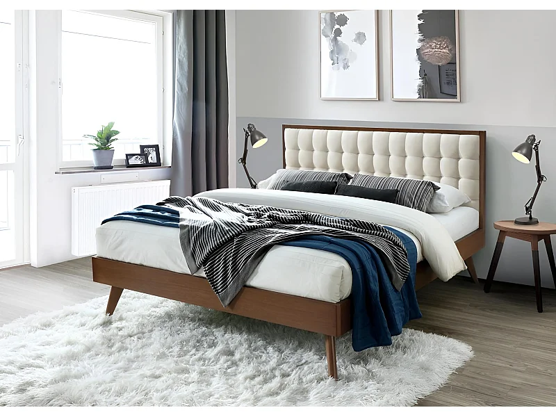 Lit Solomo/160x200/Bois&Tissu/Marron&Beige