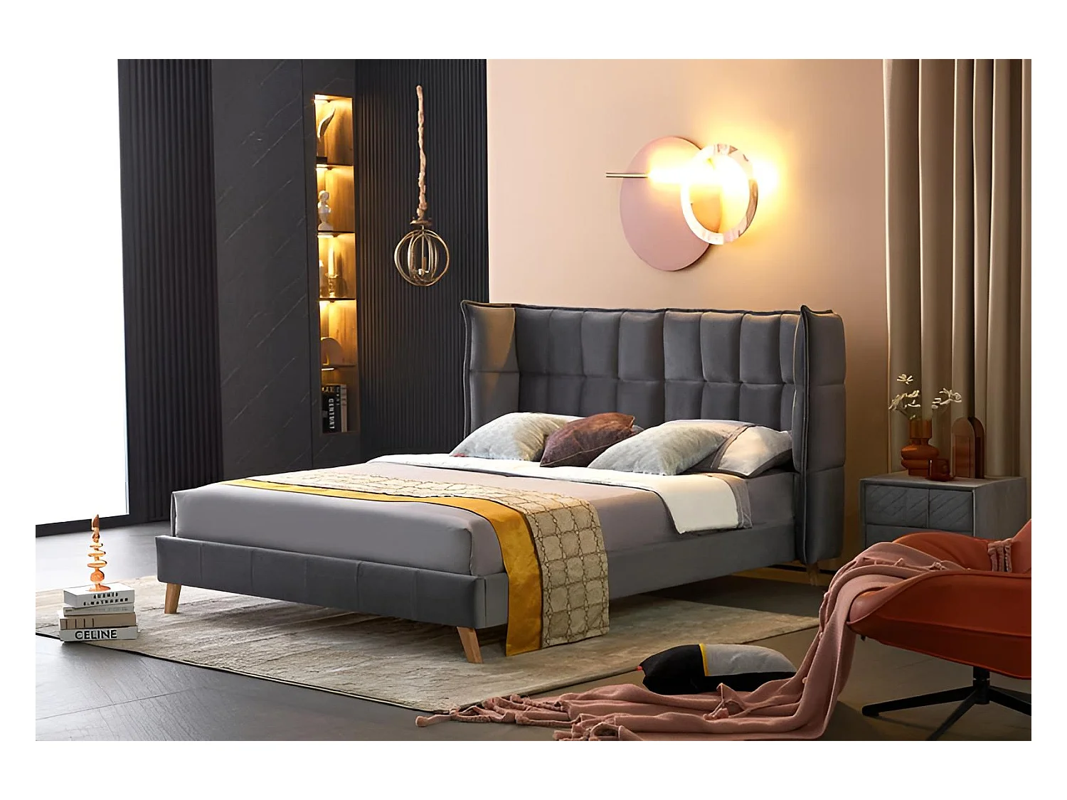 Letto Scandino/160x200/Tessuto-Grigio