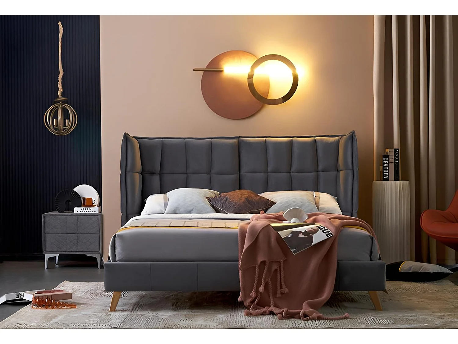 Bett Scandino/160x200/Stoff-Grau