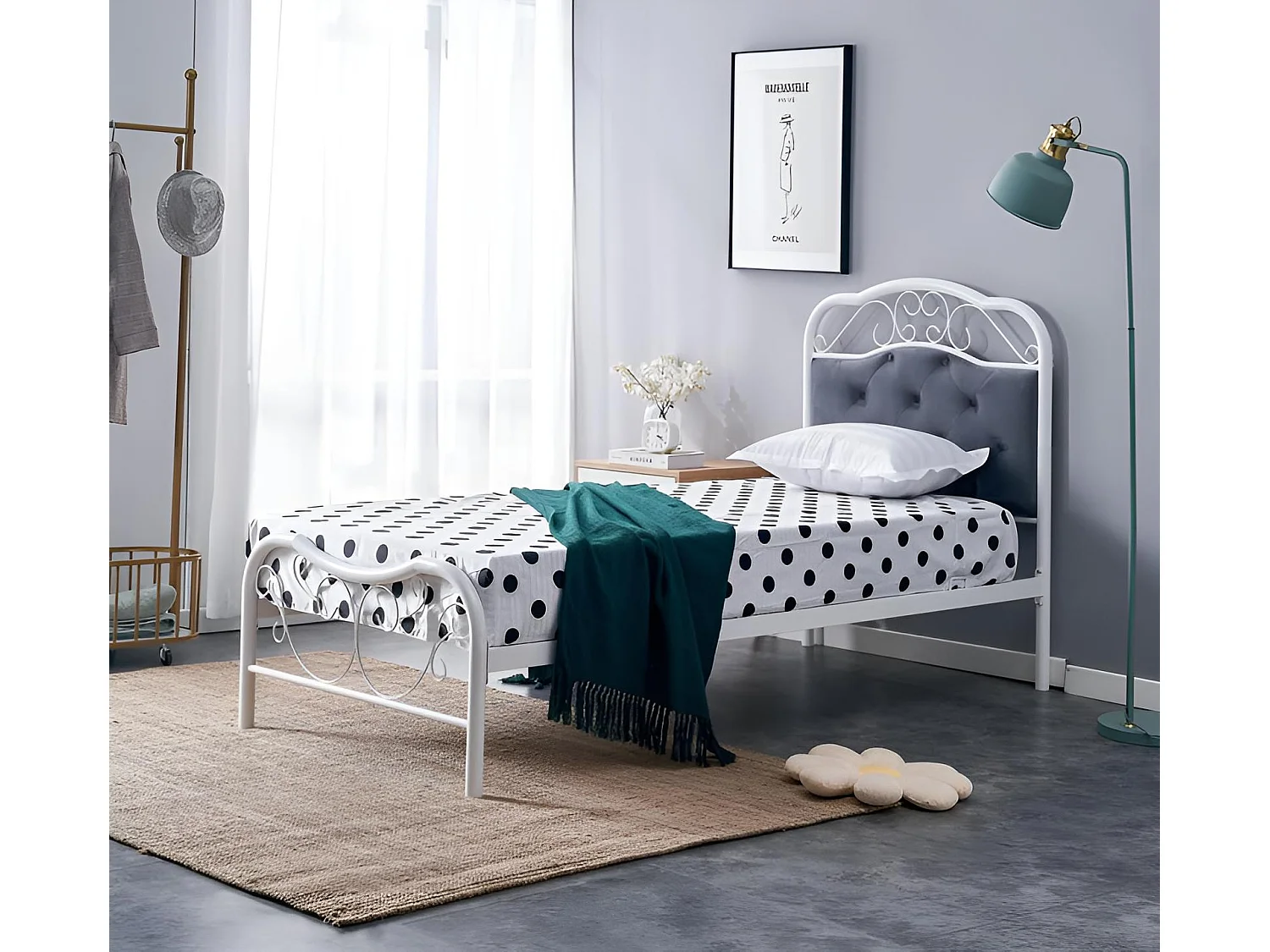 Łóżko metalowe FABRIZIA 90x200 białe