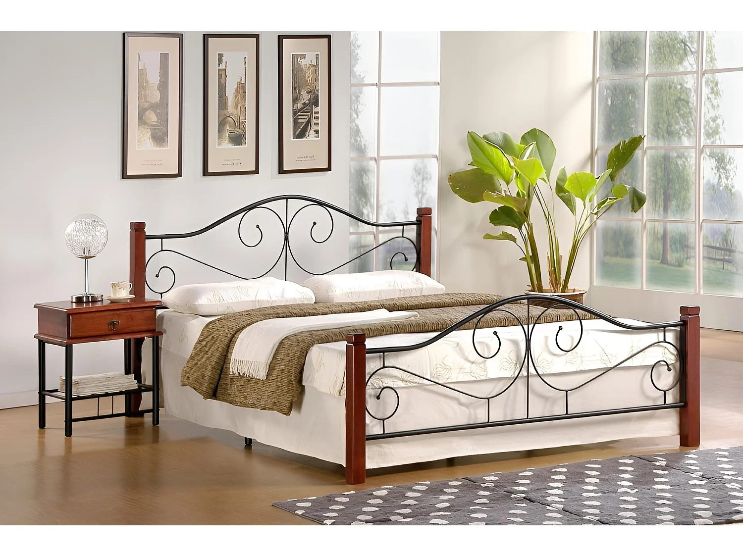 Lit Violetta/160x200/Bois&Metal/Marron&Noir