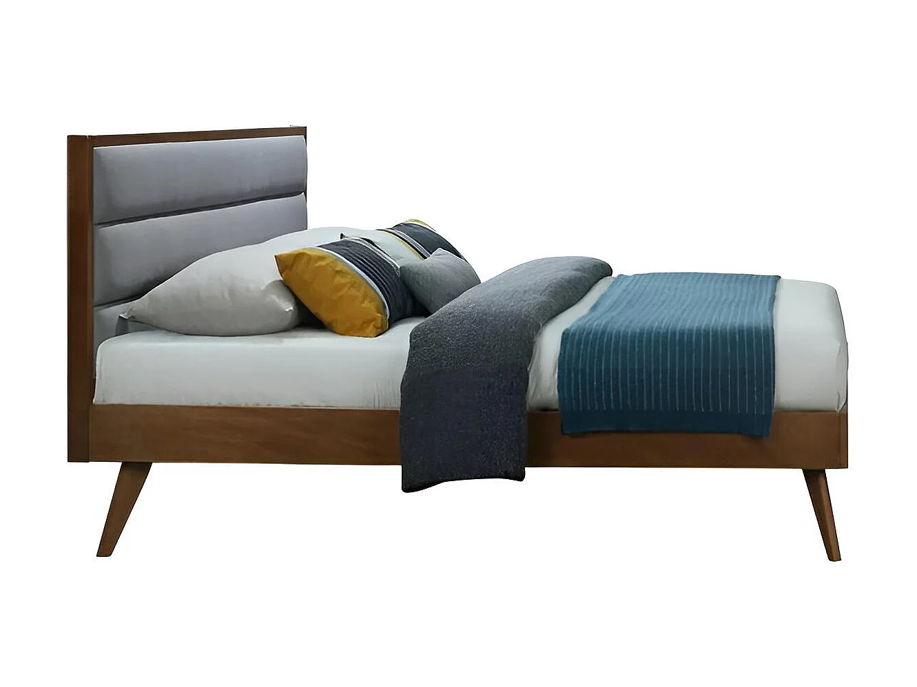 Letto Orlando/160x200/Legna&Tessuto/Marrone&Grigio