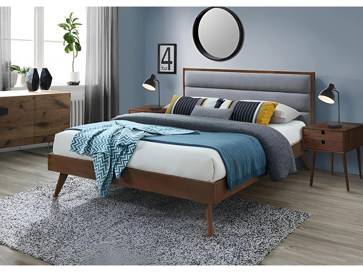 Letto Orlando/160x200/Legna&Tessuto/Marrone&Grigio