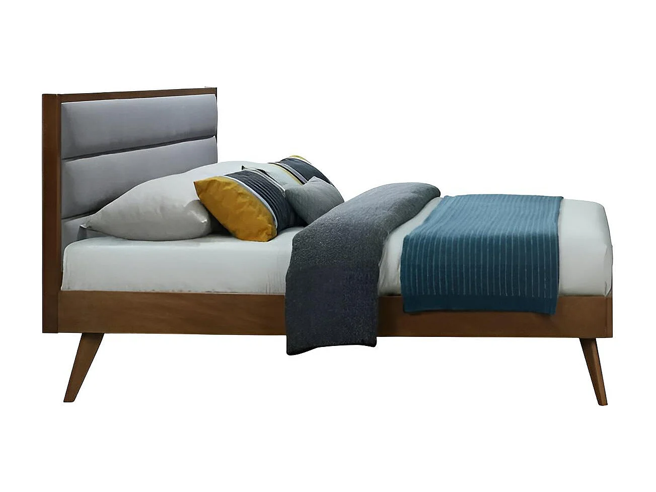 Letto Orlando/160x200/Legna&Tessuto/Marrone&Grigio