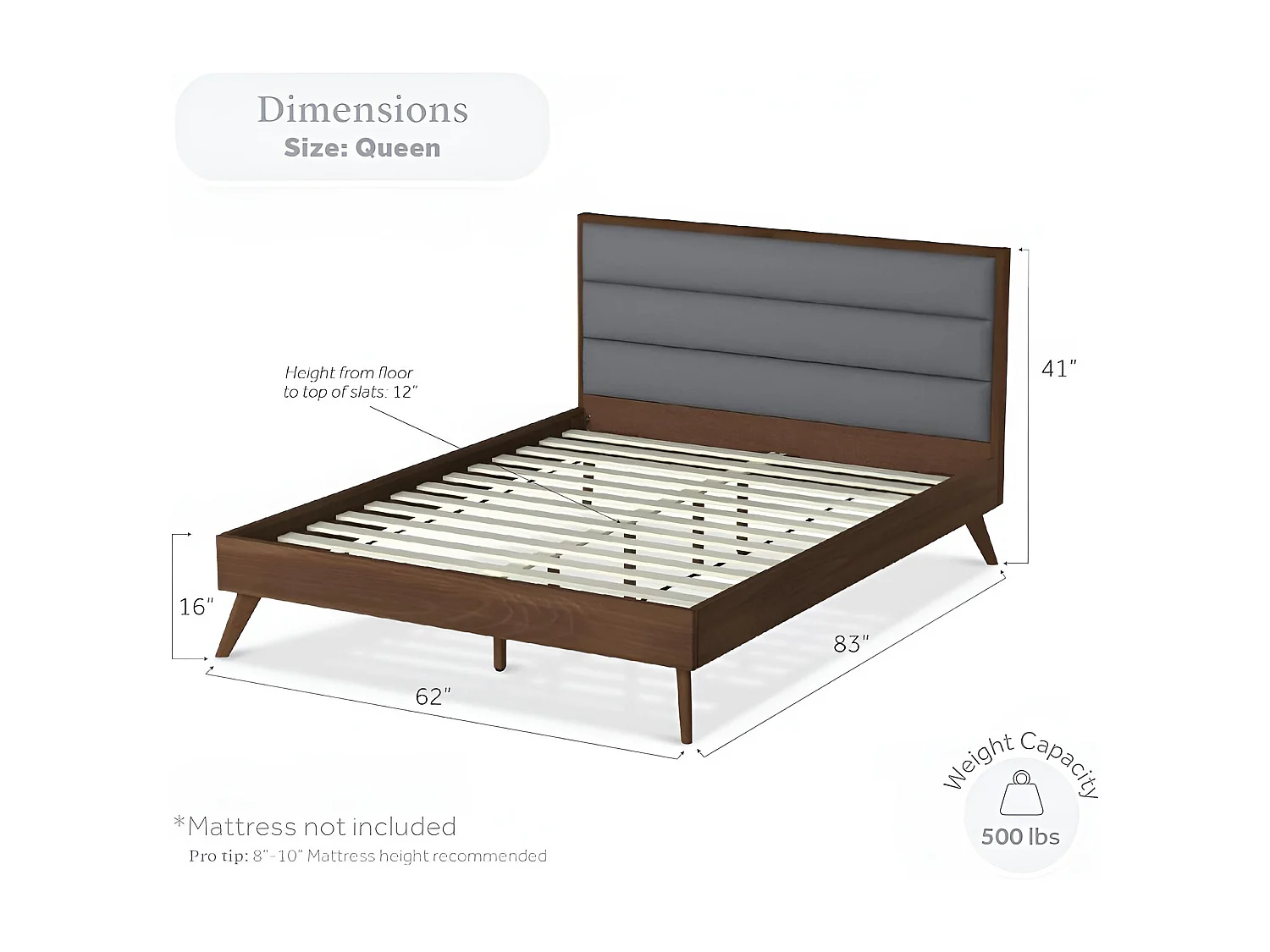 Letto Orlando/160x200/Legna&Tessuto/Marrone&Grigio