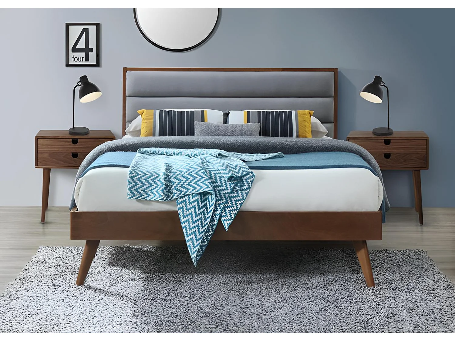 Letto Orlando/160x200/Legna&Tessuto/Marrone&Grigio