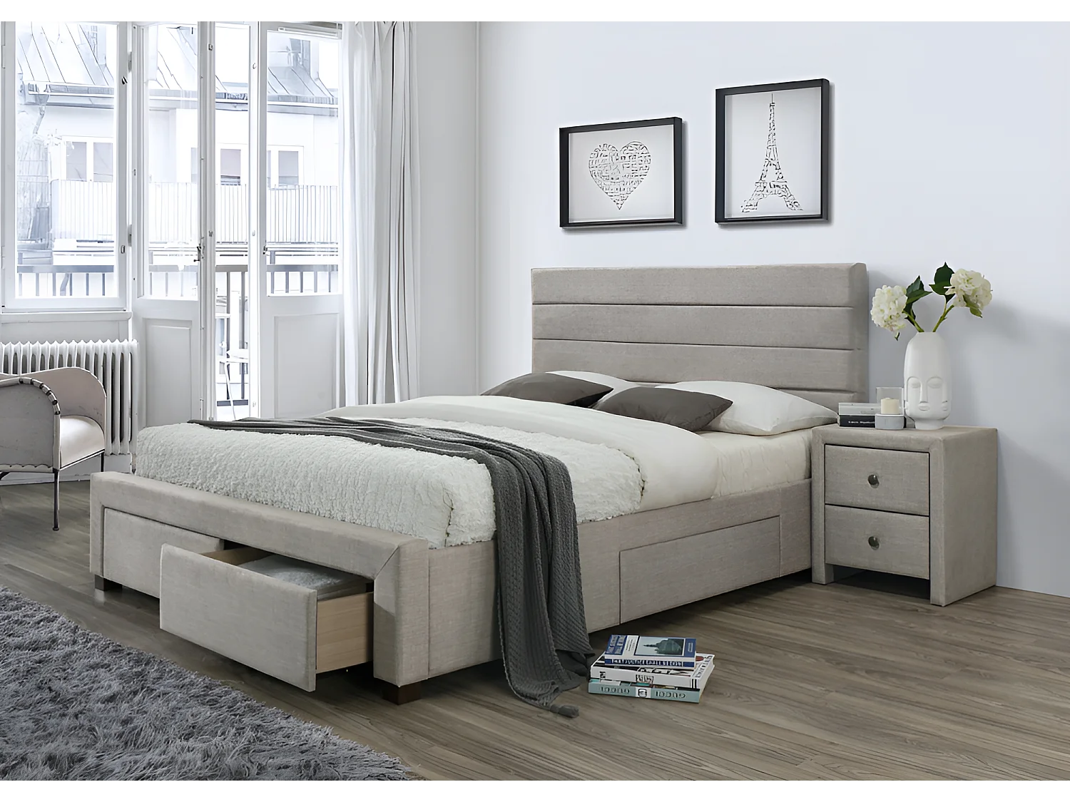 Bett Kayleon/160x200/Stoff-Beige
