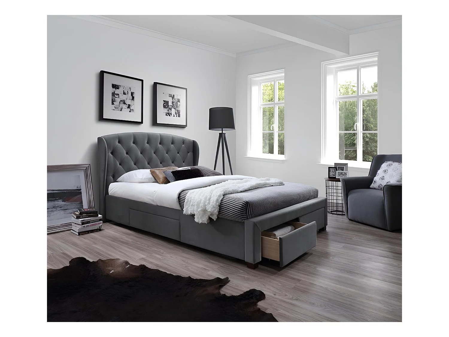 Lit Sabrina/160x200/Tissu-Gris