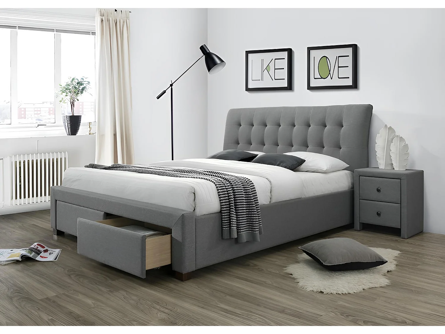 Bett Percy/160x200/Stoff-Grau