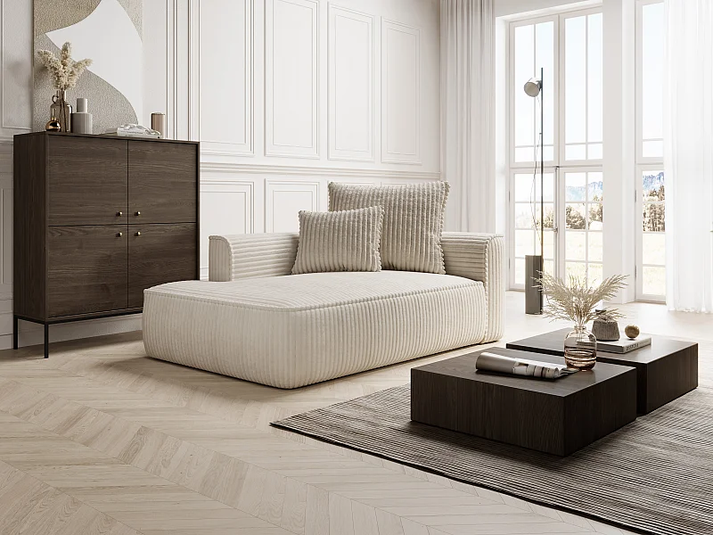 Méridienne gauche en velours côtelé grosses côtes beige PINETA