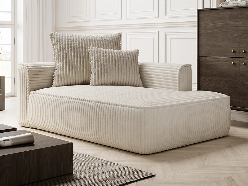 Chaise-longue direita veludo canelado grosso bege - PINETA