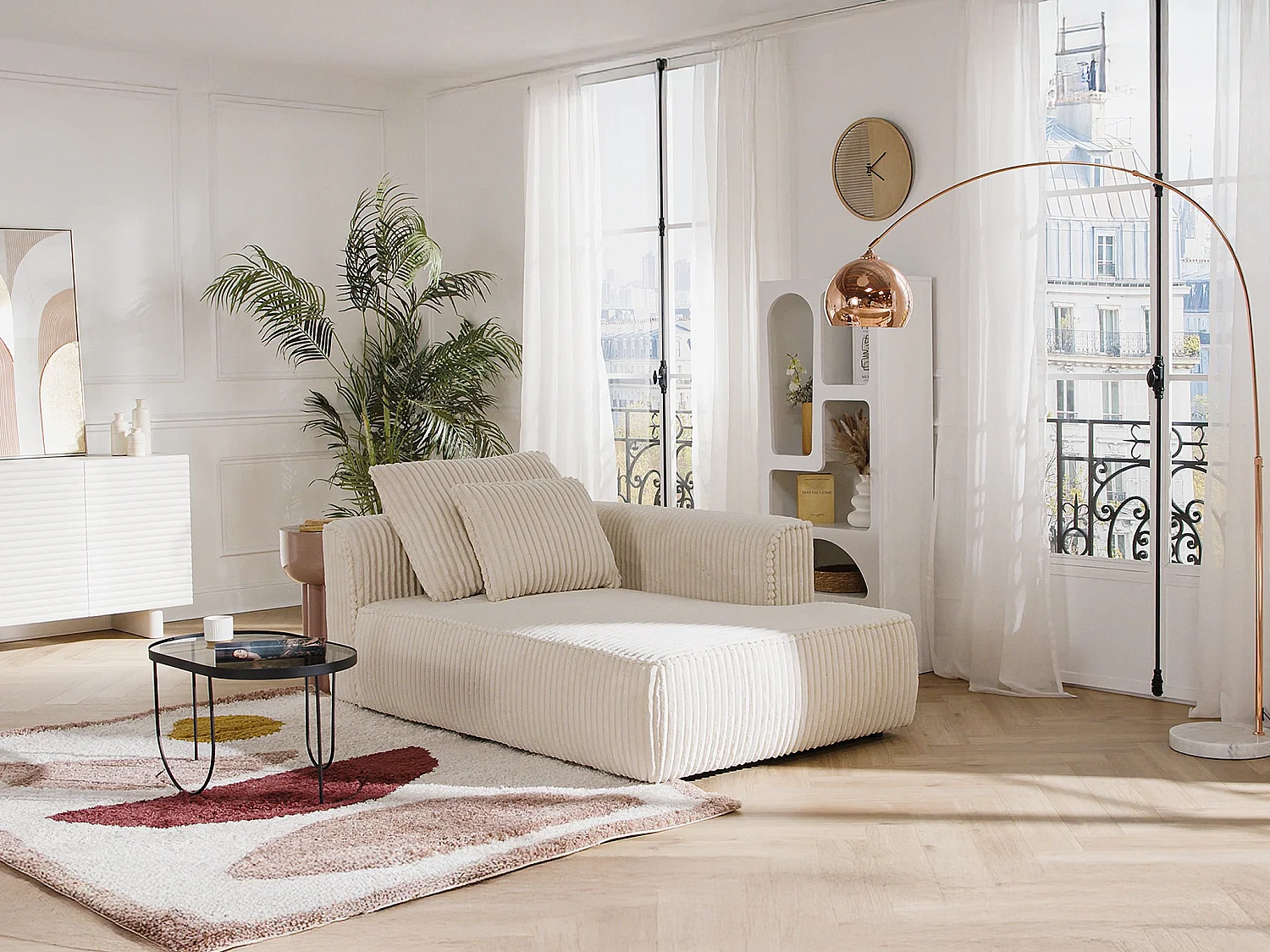 Recamiere - rechtsseitig - grob gerippter Cord - Beige - PINETA