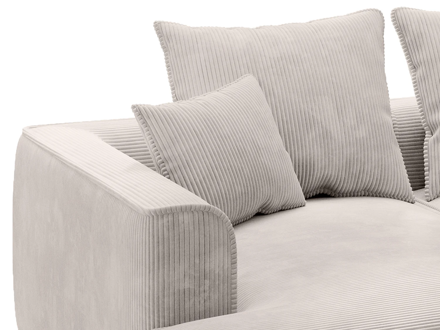 Comfortabele driezitsbank met diepe zitting van beige ribfluweel PINETA