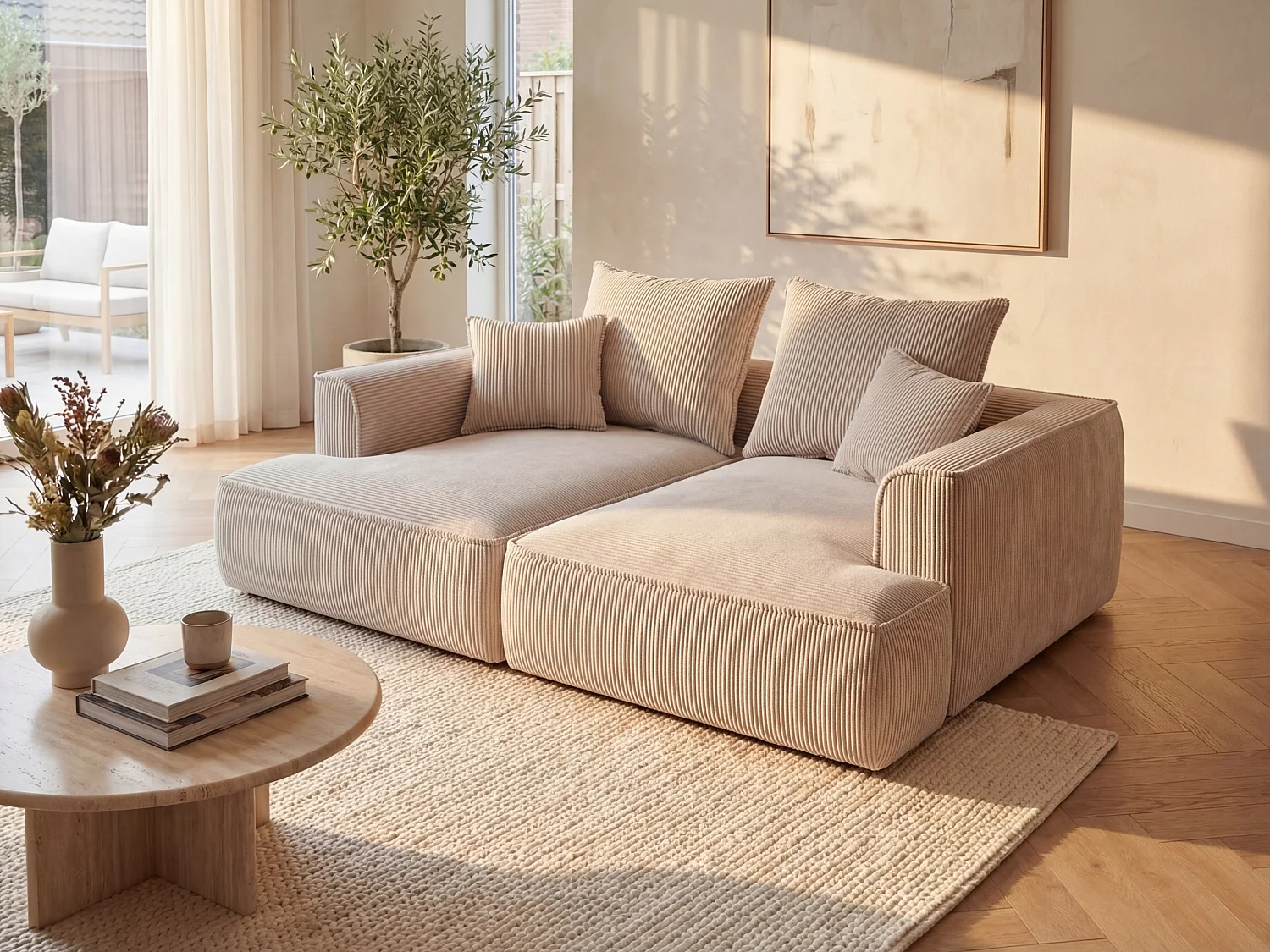 Divano 3 posti seduta comoda e profonda in Velluto a coste Beige  - PINETA