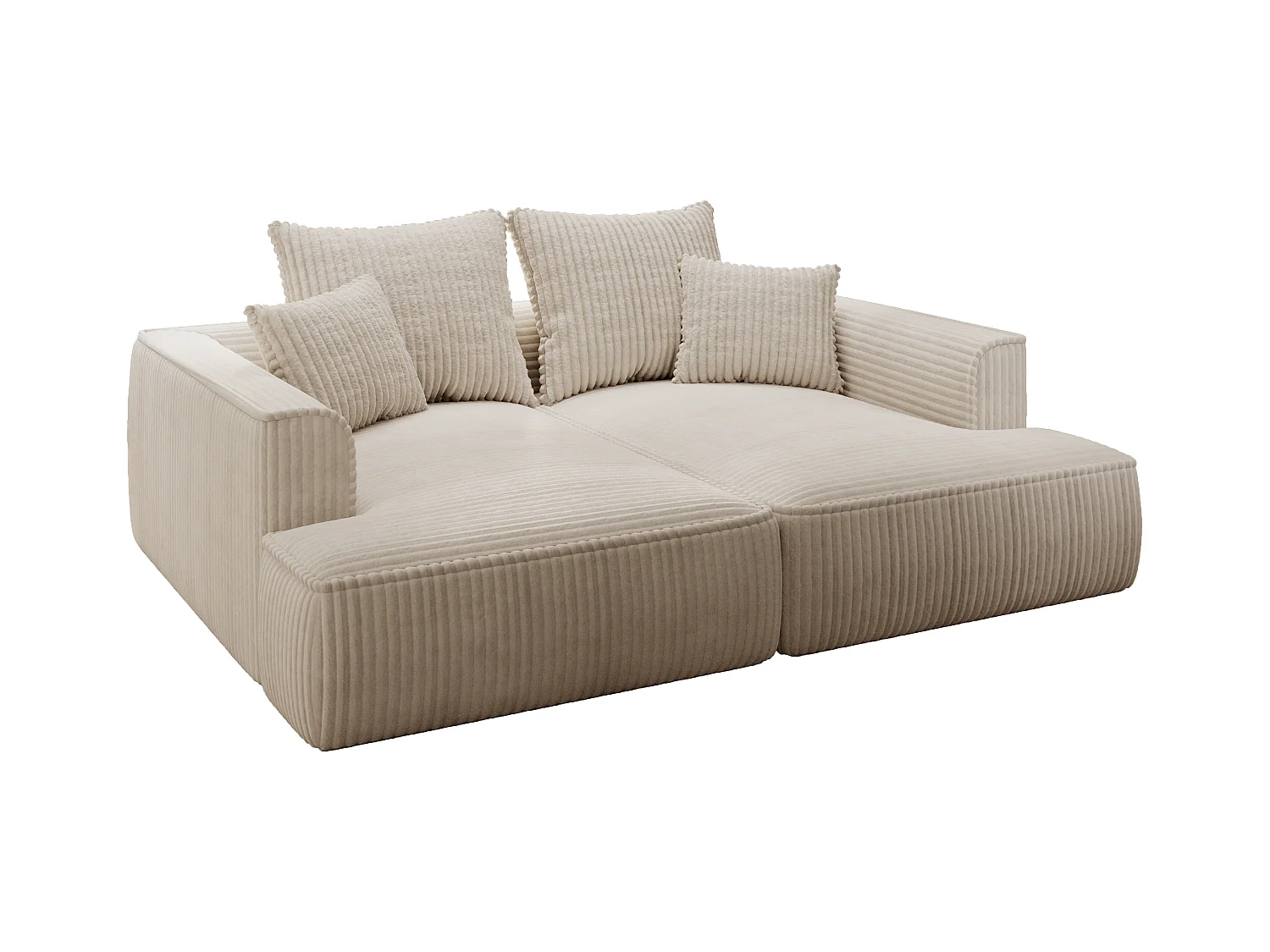 Comfortabele driezitsbank met diepe zitting van beige ribfluweel met brede ribbels PINETA